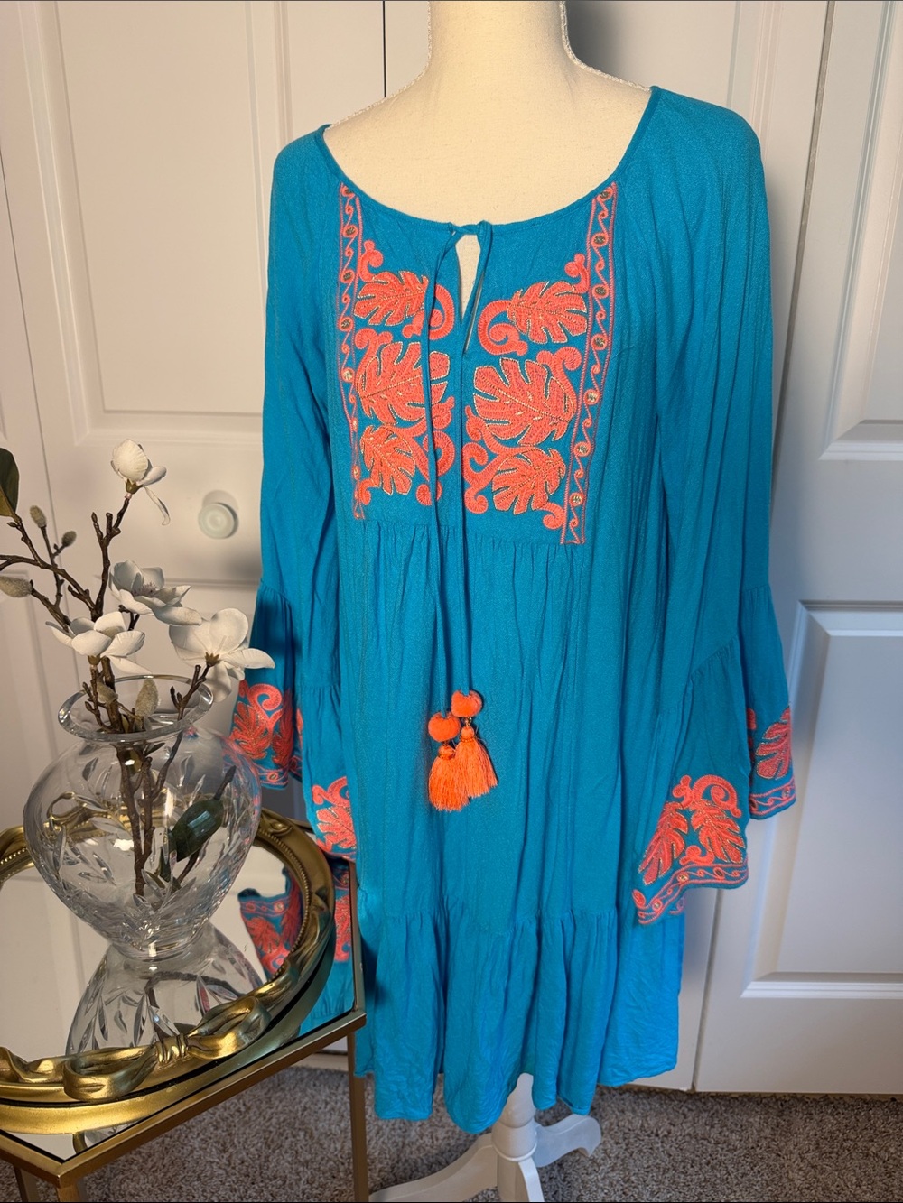Lilly Pulitzer Turquoise Dress with Coral Embroidery